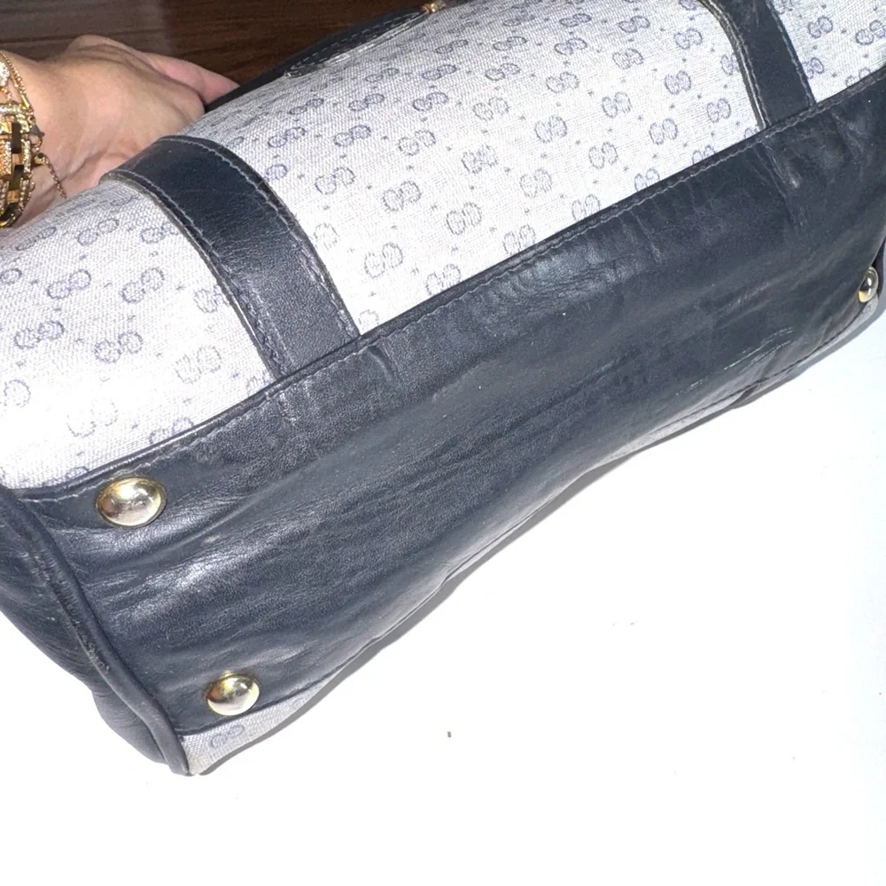 Vintage Gucci Blue Logo Boston Doctor Tote Bag Leather - Picture 4 of 16